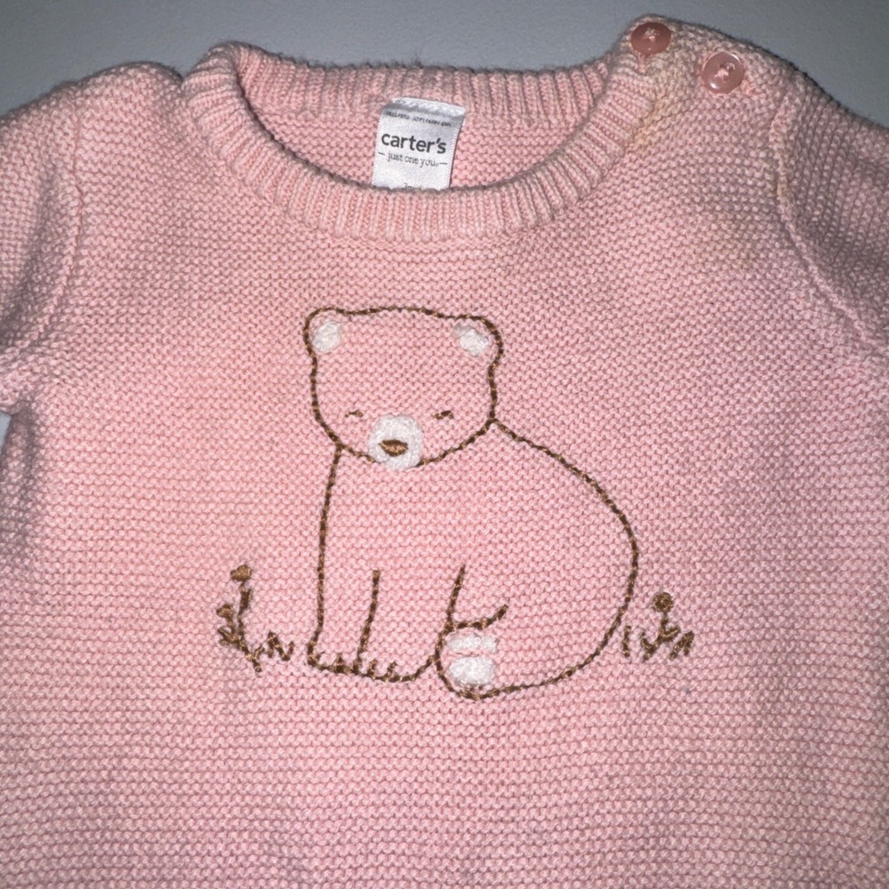 Carter's Sweater and Bodysuit Dress Set Baby Girls 3M Pink Coral Bear Kitty - Picture 4 of 11